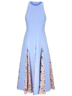 Carolina Herrera Sleeveless Halter Godet Midi Dress Blue Floral Size 2 - Italy